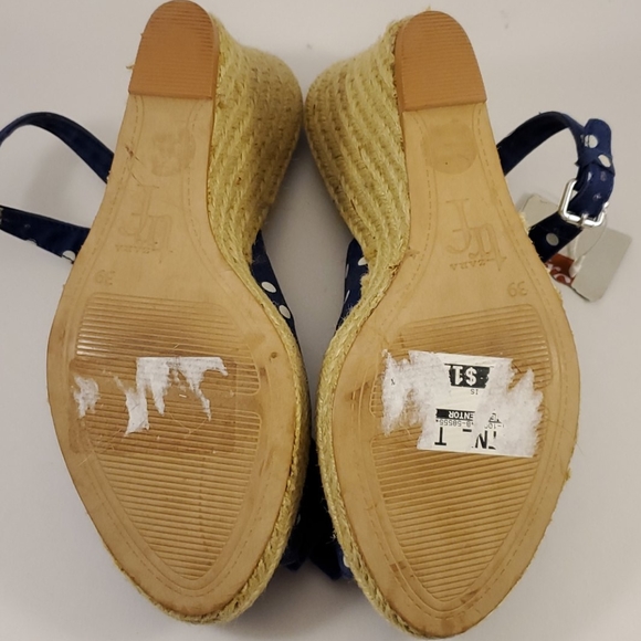 Zara Trafaluc white polka dot on blue wedges NWT - Picture 6 of 7